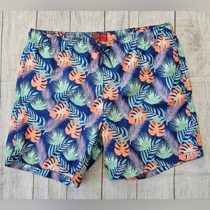 Party Shark’s •Men’s Size XL• Swim Shorts Lined Pockets Pull On Tropical Print